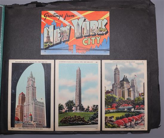 A postcard album of mostly USA topographical scenes